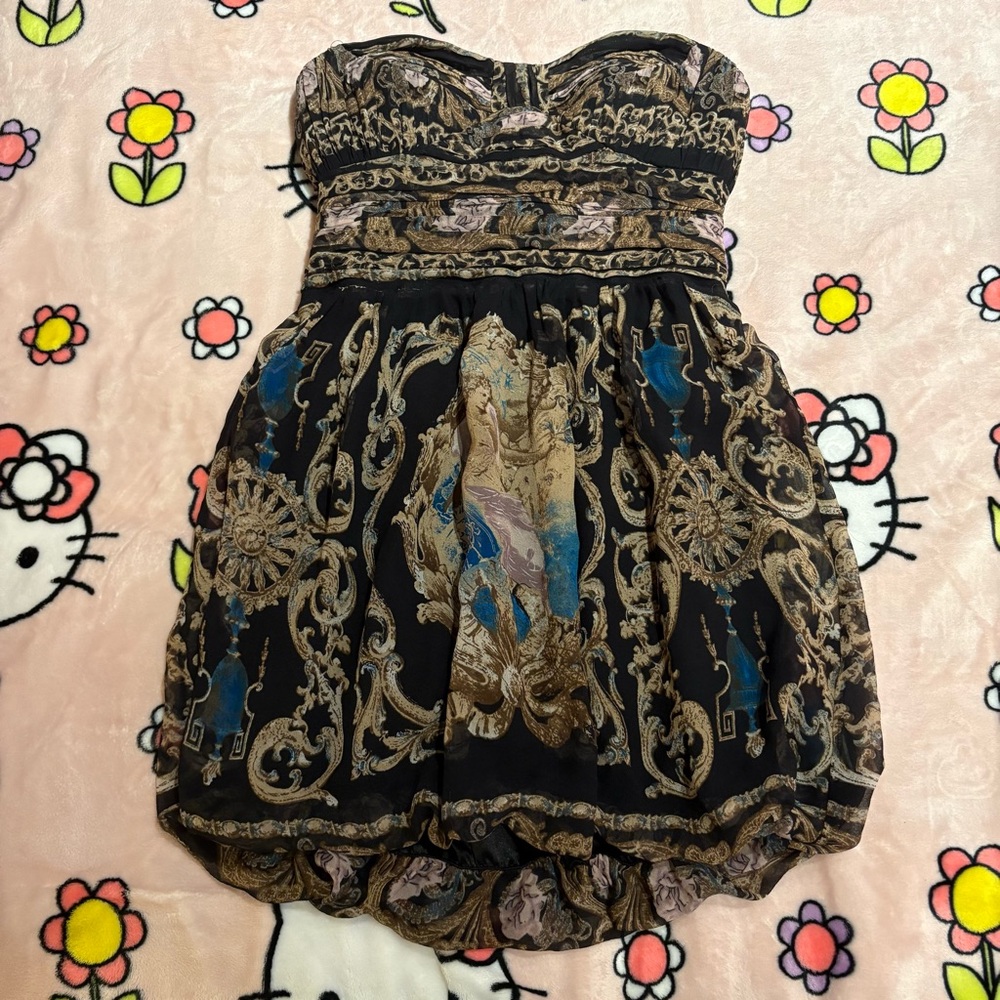 2000s Bebe Black and Gold Zippered summer Dress